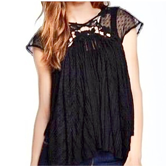 Free People Stars Align Black Swing Top M Boho - Picture 8 of 8